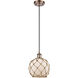 Ballston Farmhouse Rope LED 8 inch Antique Copper Mini Pendant Ceiling Light in White Glass with Brown Rope, Ballston