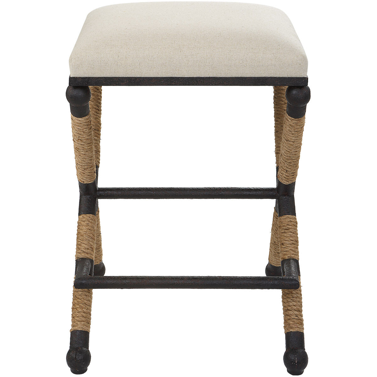 Firth 28 inch Rustic Iron and Natural Fiber Rope with Oatmeal Counter Stool