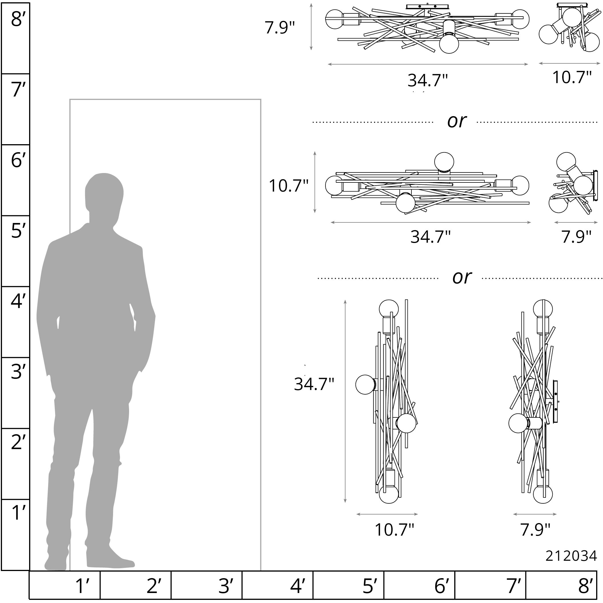 Brindille 4 Light 32.9 inch Ink Sconce/Semi-Flush Wall Light, Large