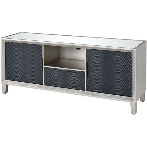 Abbot Kinney 59 X 16 inch Dark Blue with Silver Leaf and Mirror Media Console
