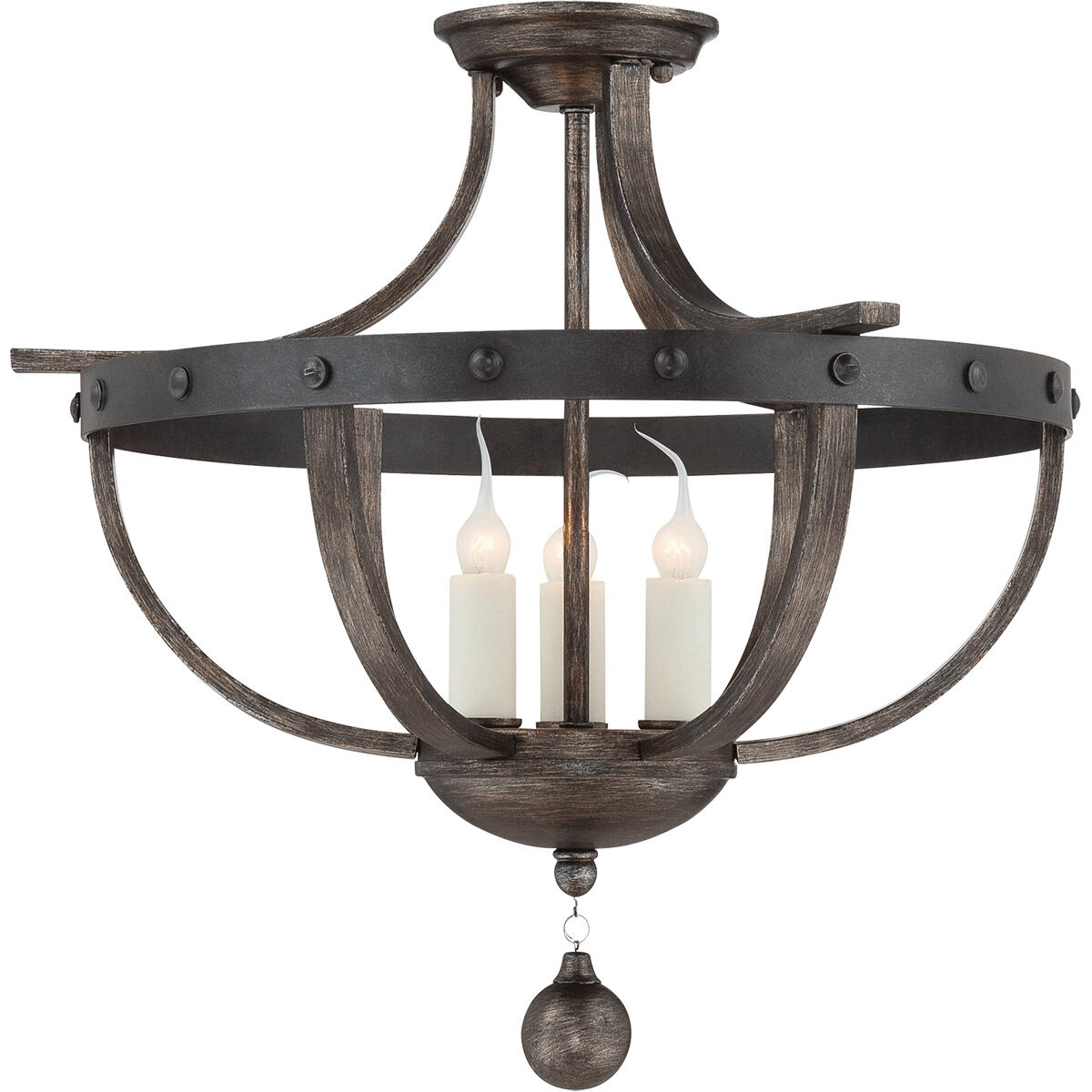 Banyan 3 Light 20 inch Reclaimed Wood Semi-Flush Ceiling Light