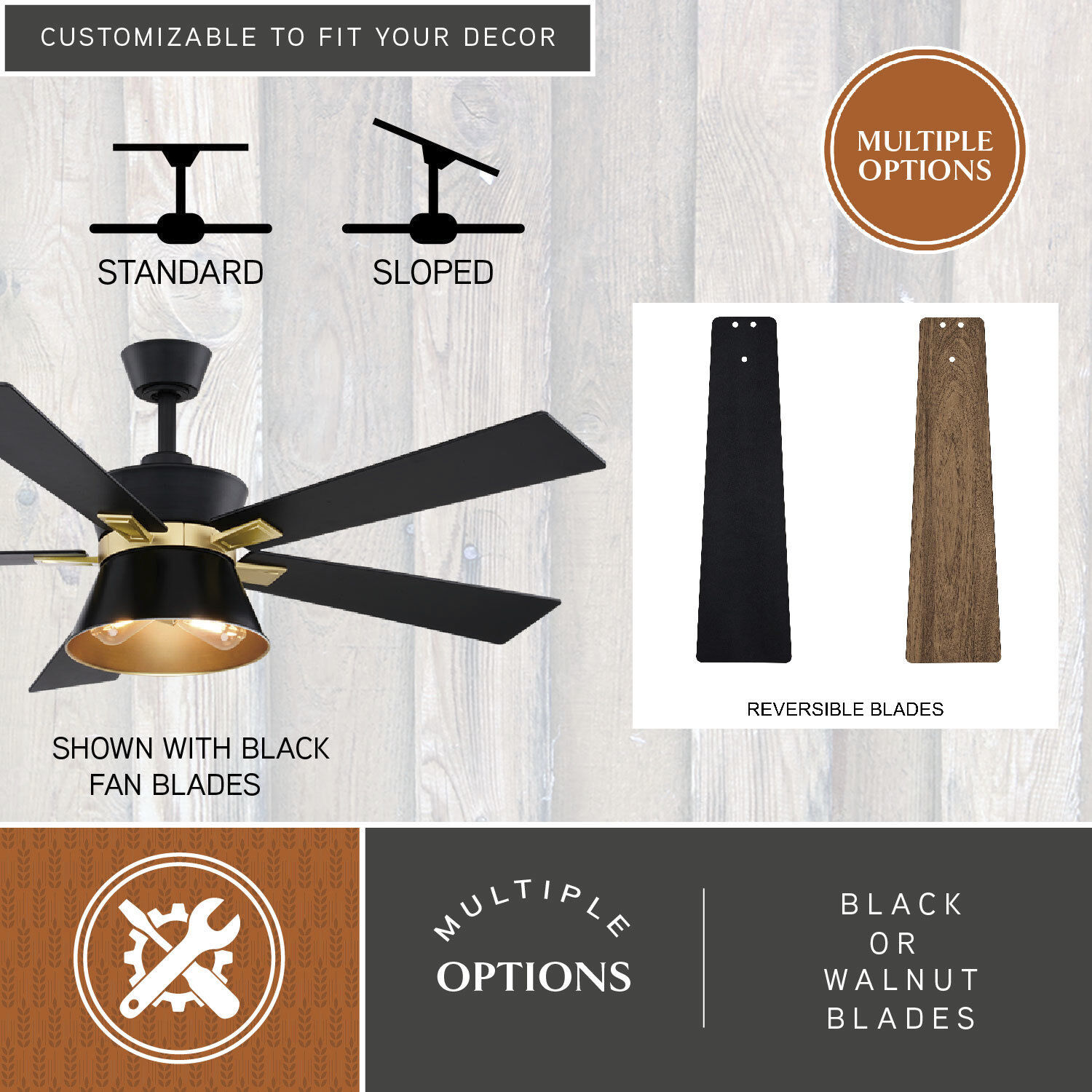 Scottsdale 21.65 inch Black and Gold with Black-Walnut Blades Ceiling Fan