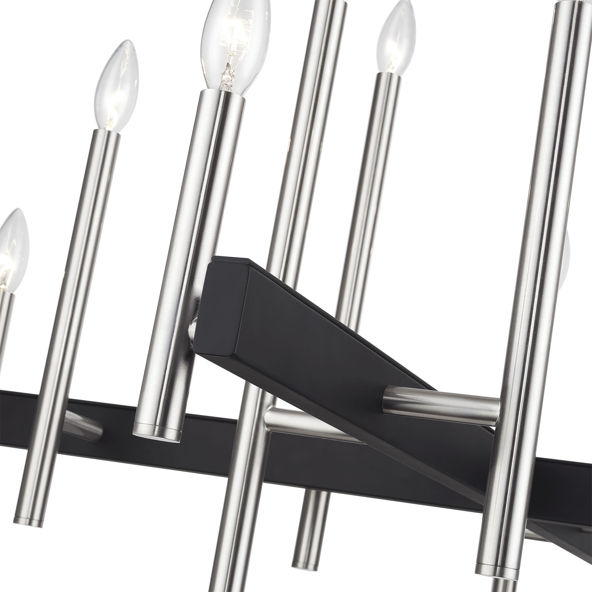 Denmark 12 Light Brushed Nickel with Black Accents Linear Chandelier Ceiling Light