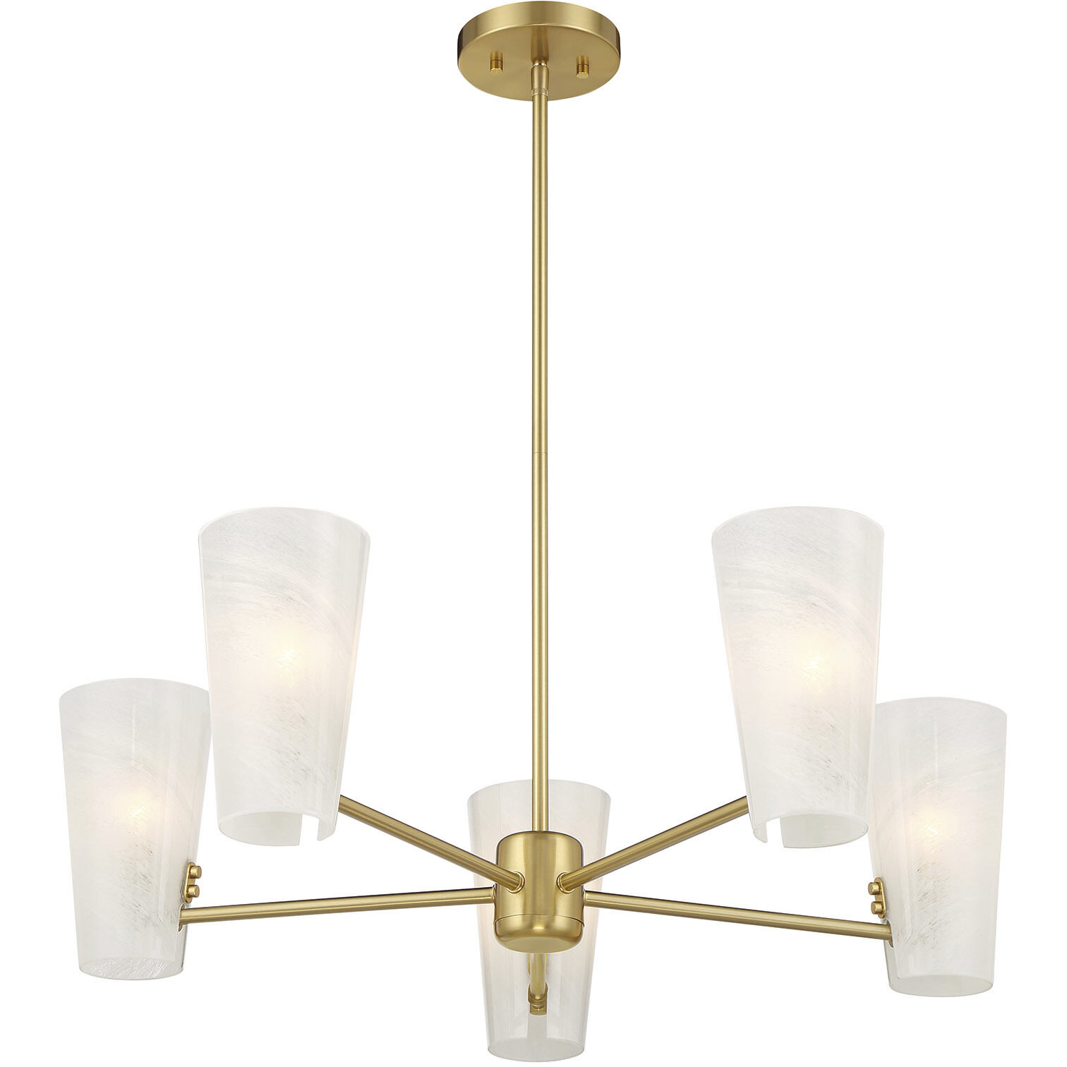 Mid-Century Modern 5 Light 30 inch Natural Brass Chandelier Ceiling Light