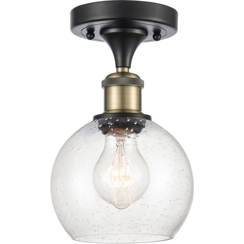 Ballston Athens LED 6 inch Black Antique Brass Semi-Flush Mount Ceiling Light in Seedy Glass