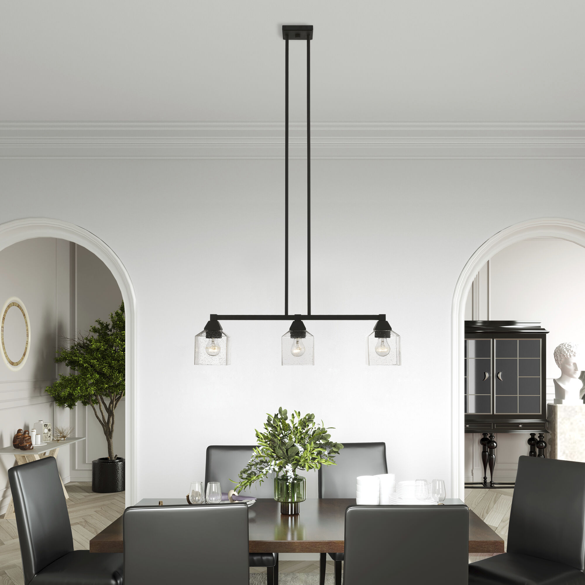 Aragon 3 Light 30 inch Black Linear Chandelier Ceiling Light