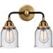 Nouveau 2 Small Bell 2 Light 13 inch Black Antique Brass Bath Vanity Light Wall Light in Seedy Glass