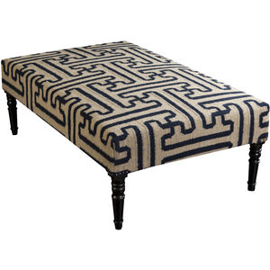 Archive 18 inch Upholstery: Tan/Navy; Base: Black Ottoman, Rectangle, Wood Base, Hand Woven