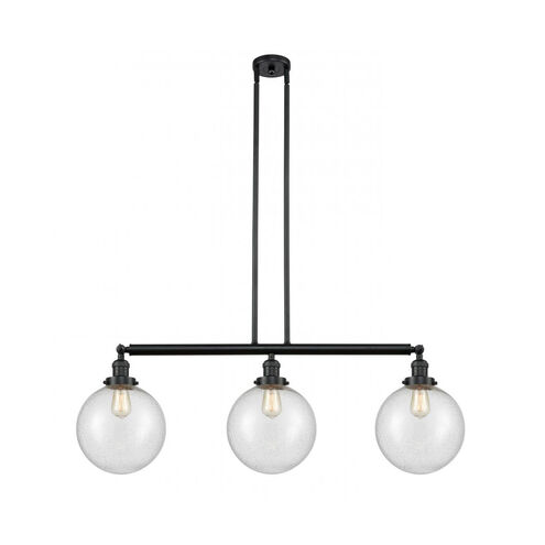 Franklin Restoration X-Large Beacon 3 Light 42 inch Matte Black Island Light Ceiling Light in Seedy Glass, Franklin Restoration