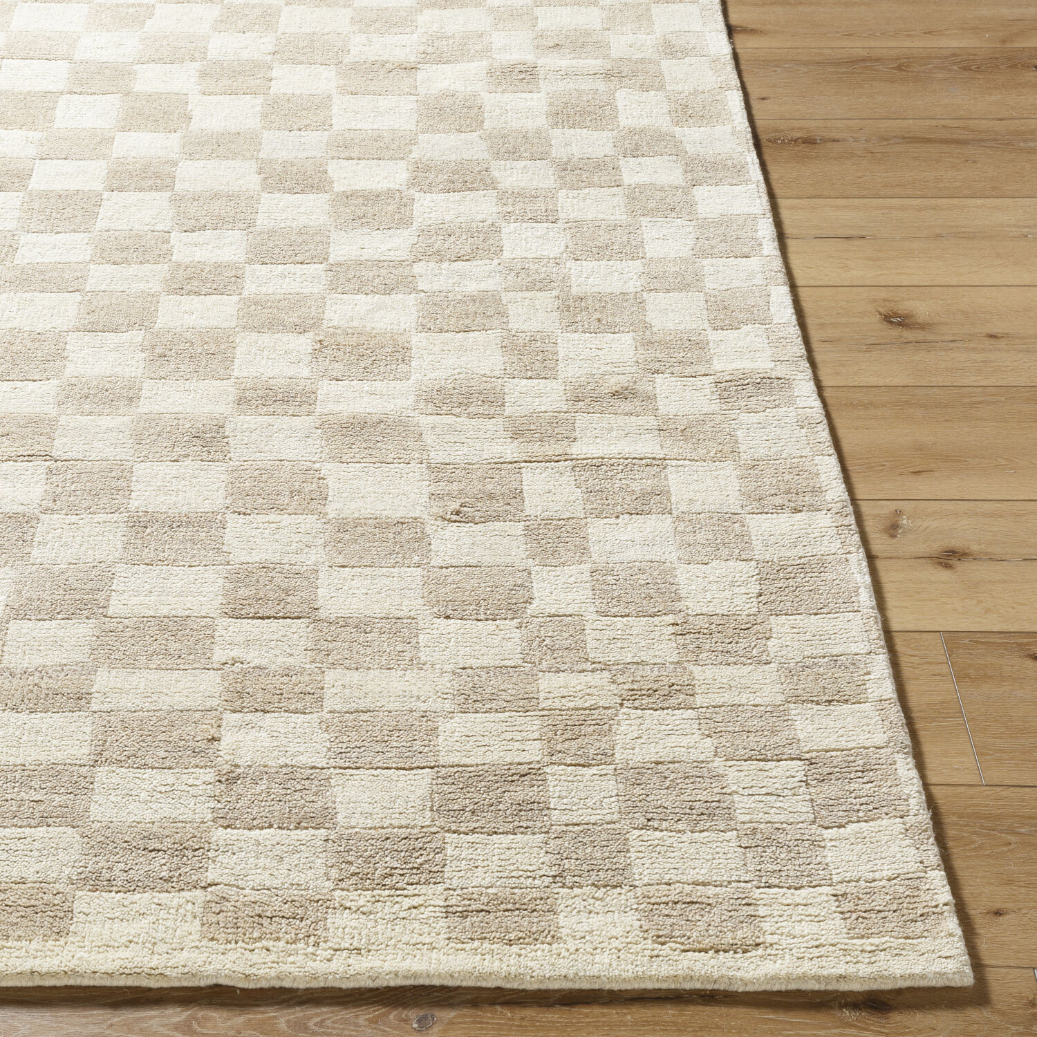 Damier 120 X 96 inch Ivory / Beige Handmade Rug in 8 x 10