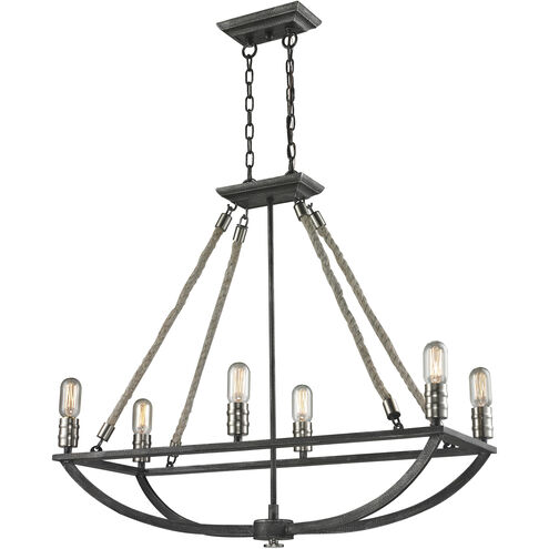 Roped In 6 Light 13 inch Silvered Graphite with Polished Nickel and Natural Chandelier Ceiling Light