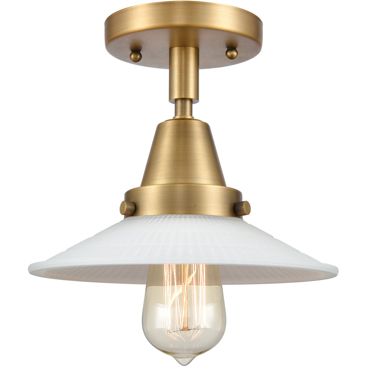 Franklin Restoration Halophane LED 8.5 inch Brushed Brass Flush Mount Ceiling Light in Matte White Halophane Glass