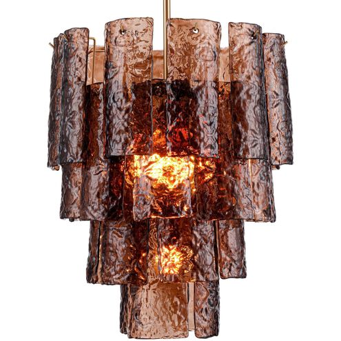 Fire and Ice 5 Light 16.75 inch Lacquered Gold Chandelier Ceiling Light in Dark Amber Glass