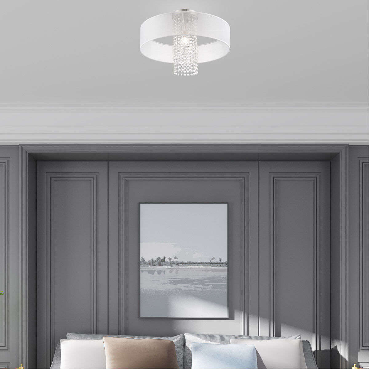 Bella Vista 1 Light 20 inch Brushed Nickel Semi-Flush Mount Ceiling Light