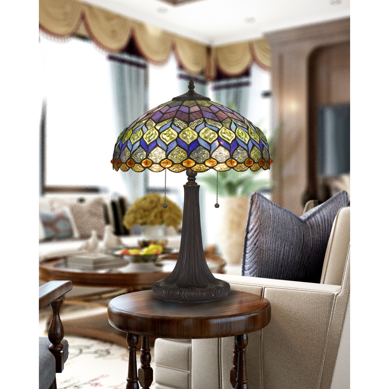 Tiffany 23 inch 60 watt Dark Bronze Table Lamp Portable Light