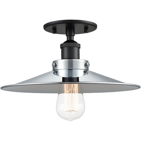 Bulstrode's Workshop 1 Light 12 inch Black Flush Mount Ceiling Light in Black and Chrome