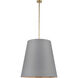 Calor 3 Light 30 inch Gray Linen with Gold Parchment and Vintage Brass Pendant Ceiling Light