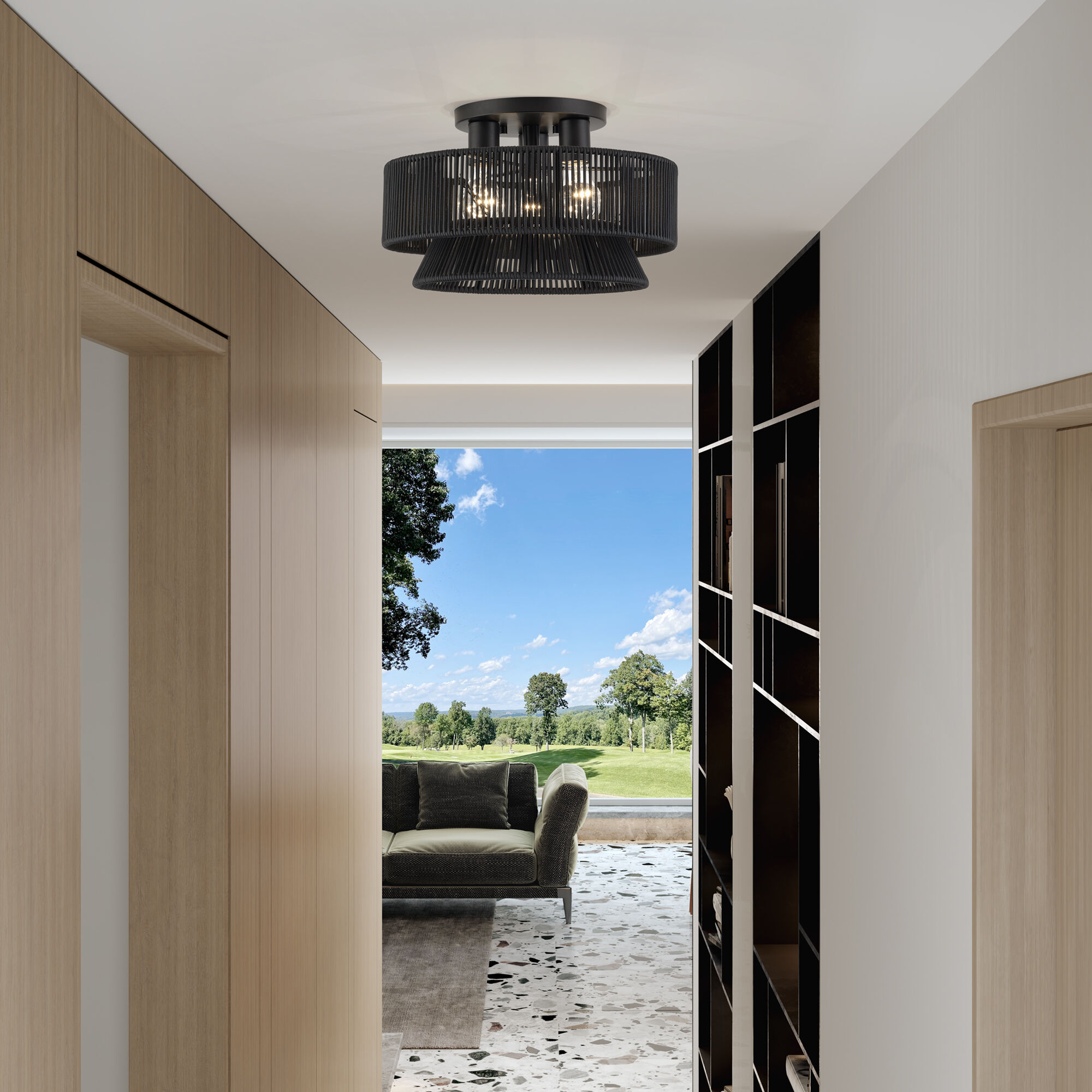 Florell 3 Light 15 inch Black Semi Flush Mount Ceiling Light, Large