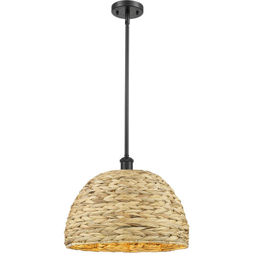 Woven Rattan 1 Light 15.75 inch Matte Black and Natural Pendant Ceiling Light