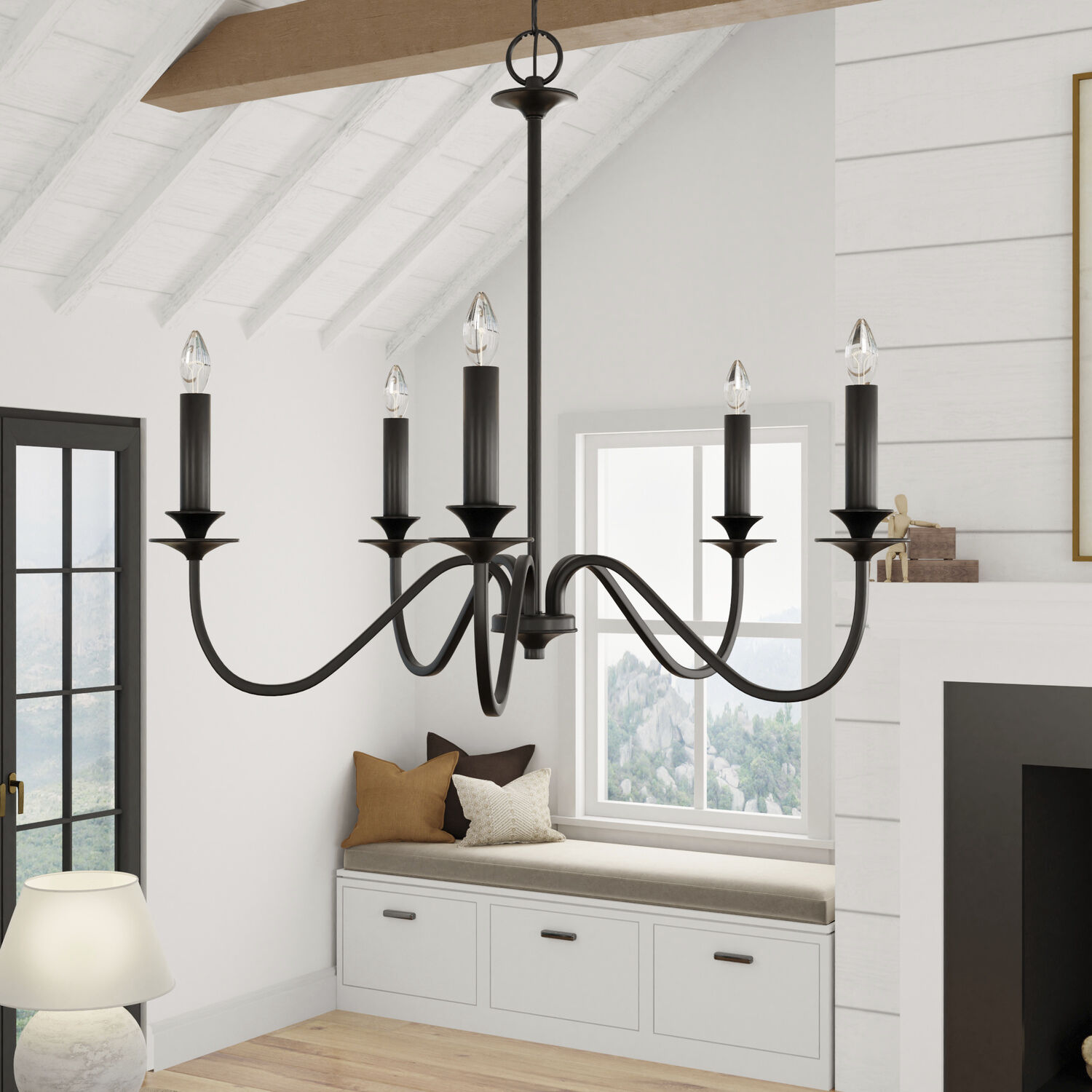 Elijah 5 Light 26 inch Matte Black Chandelier Ceiling Light