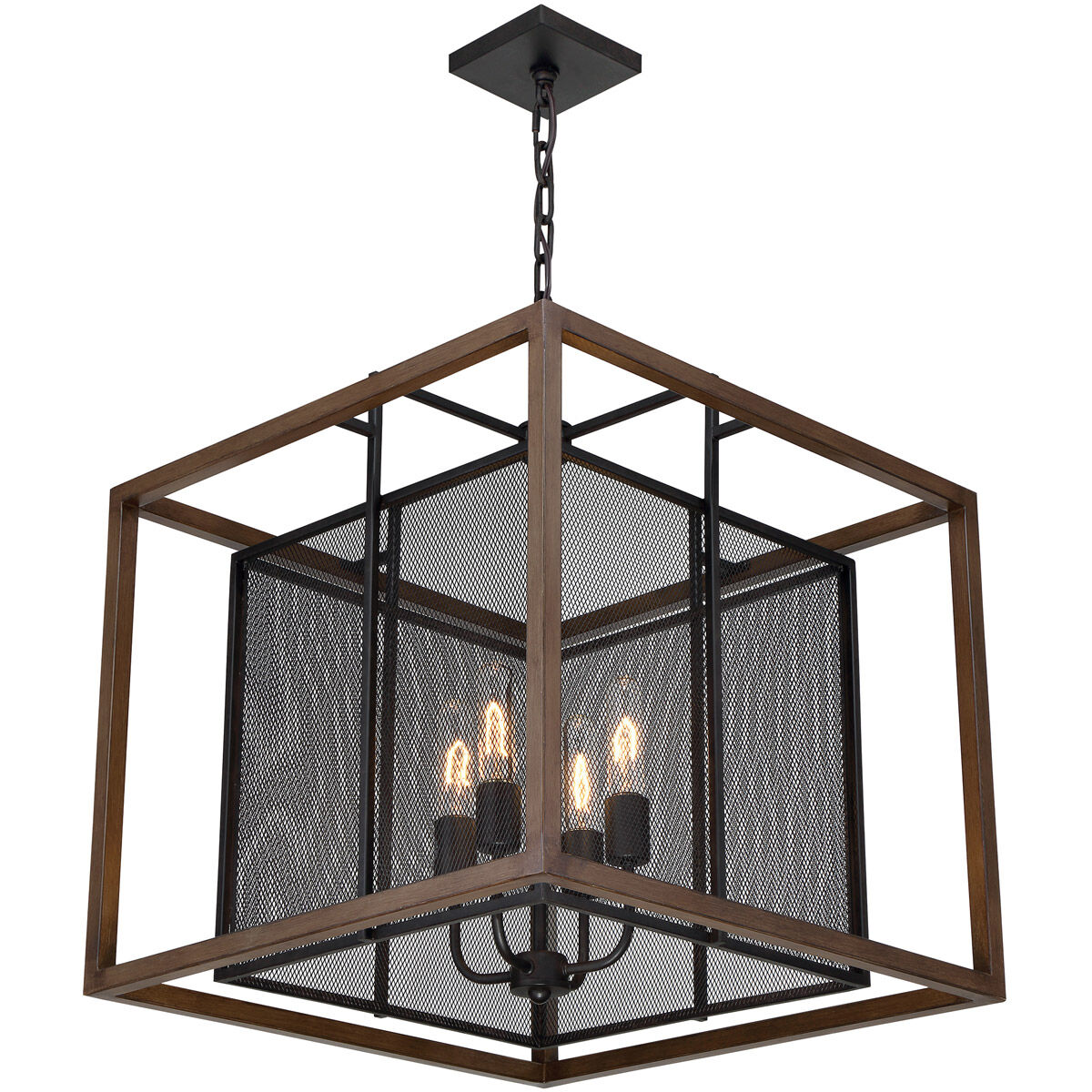 Rio Lobo 4 Light 22 inch Dark Oak with Black Pendant Ceiling Light