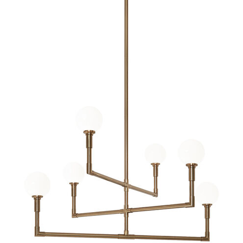 Candlestix 6 Light 37.88 inch Aged Gold Brass Chandelier Ceiling Light in Aged Gold Brass and Opal Glass