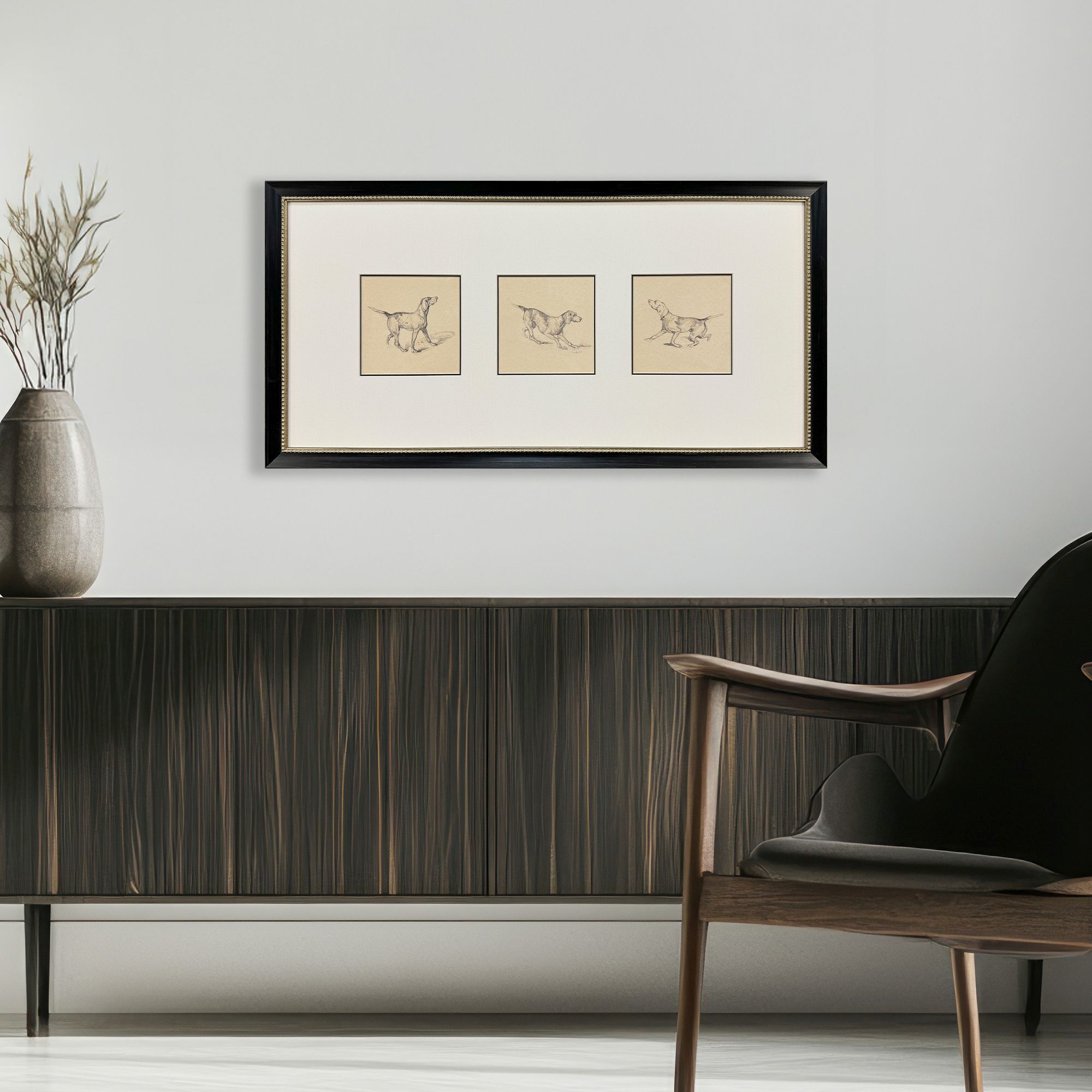 French Pointer Series Brown and Beige Framed Art