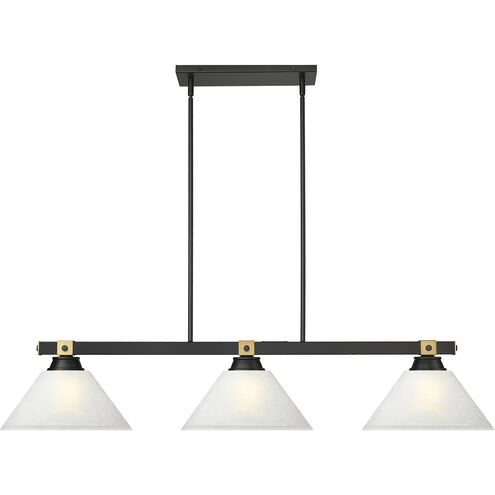 Bronte 3 Light 52.75 inch Matte Black and Rubbed Brass Billiard Light Ceiling Light in White Linen Glass