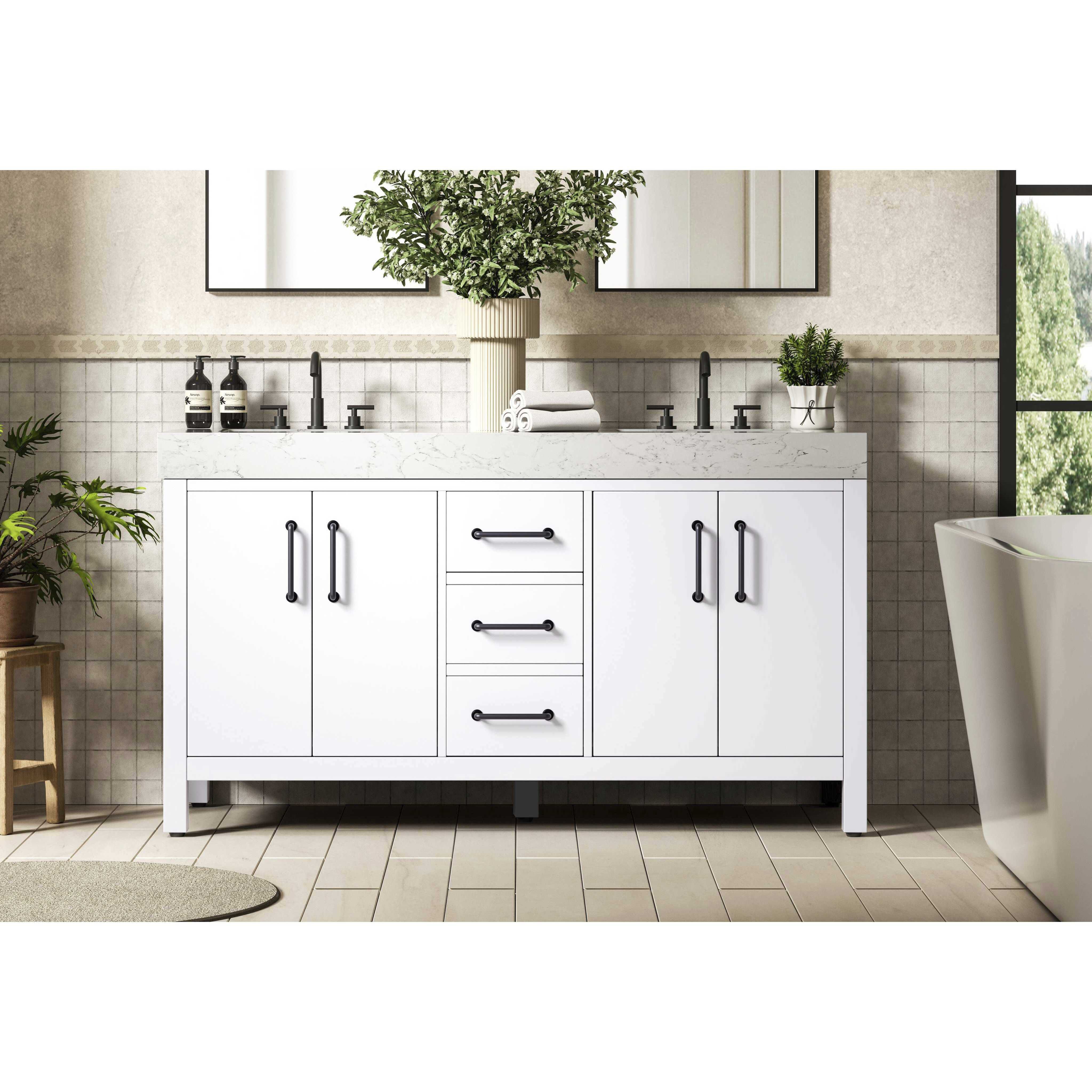 Nathan 60 X 34 inch White Bathroom Vanity Cabinet