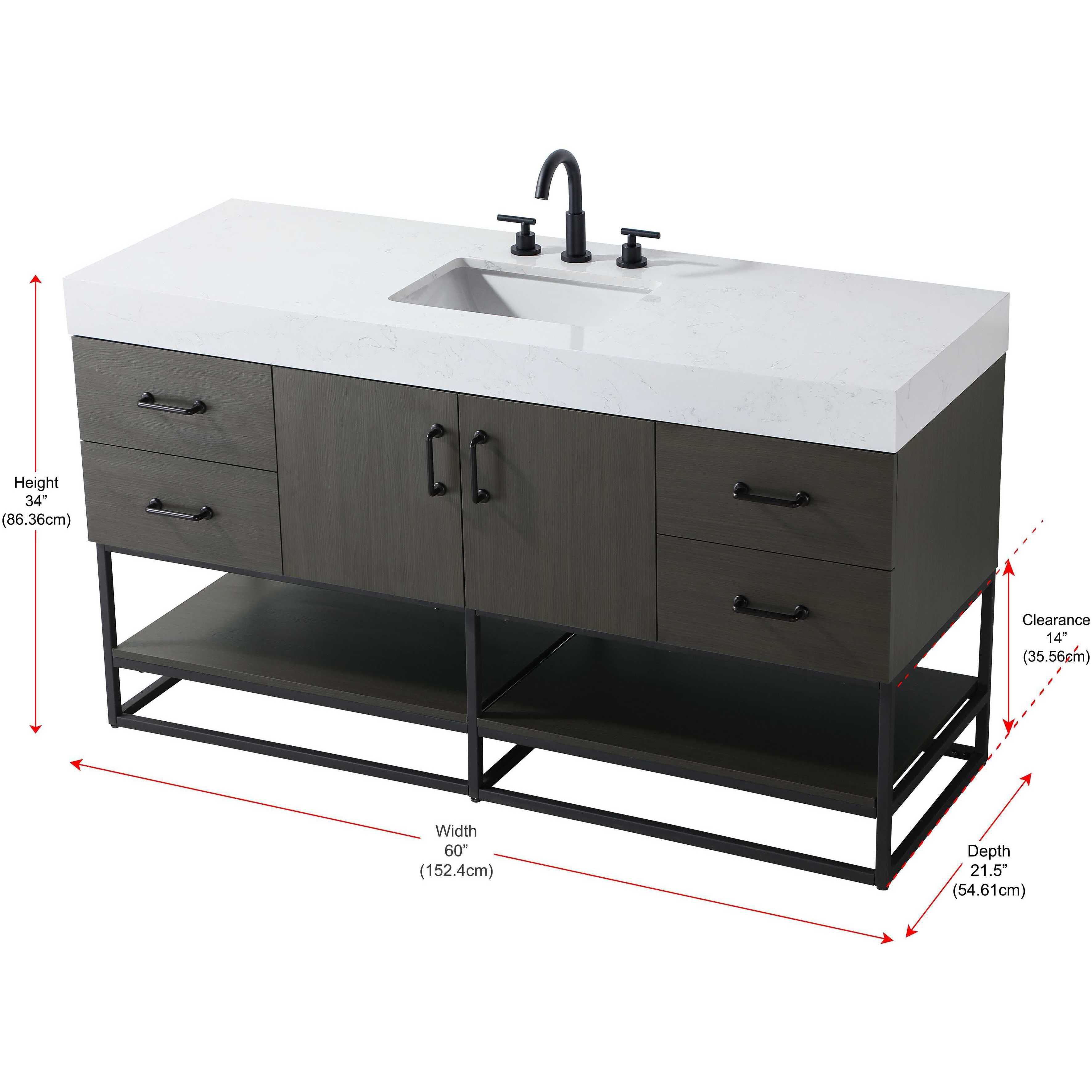 Caroline 60 X 34 inch Mocha Brown Bathroom Vanity Cabinet