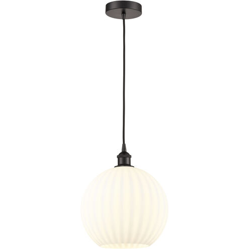 Edison White Venetian 1 Light 12 inch Oil Rubbed Bronze Cord Hung Pendant Ceiling Light