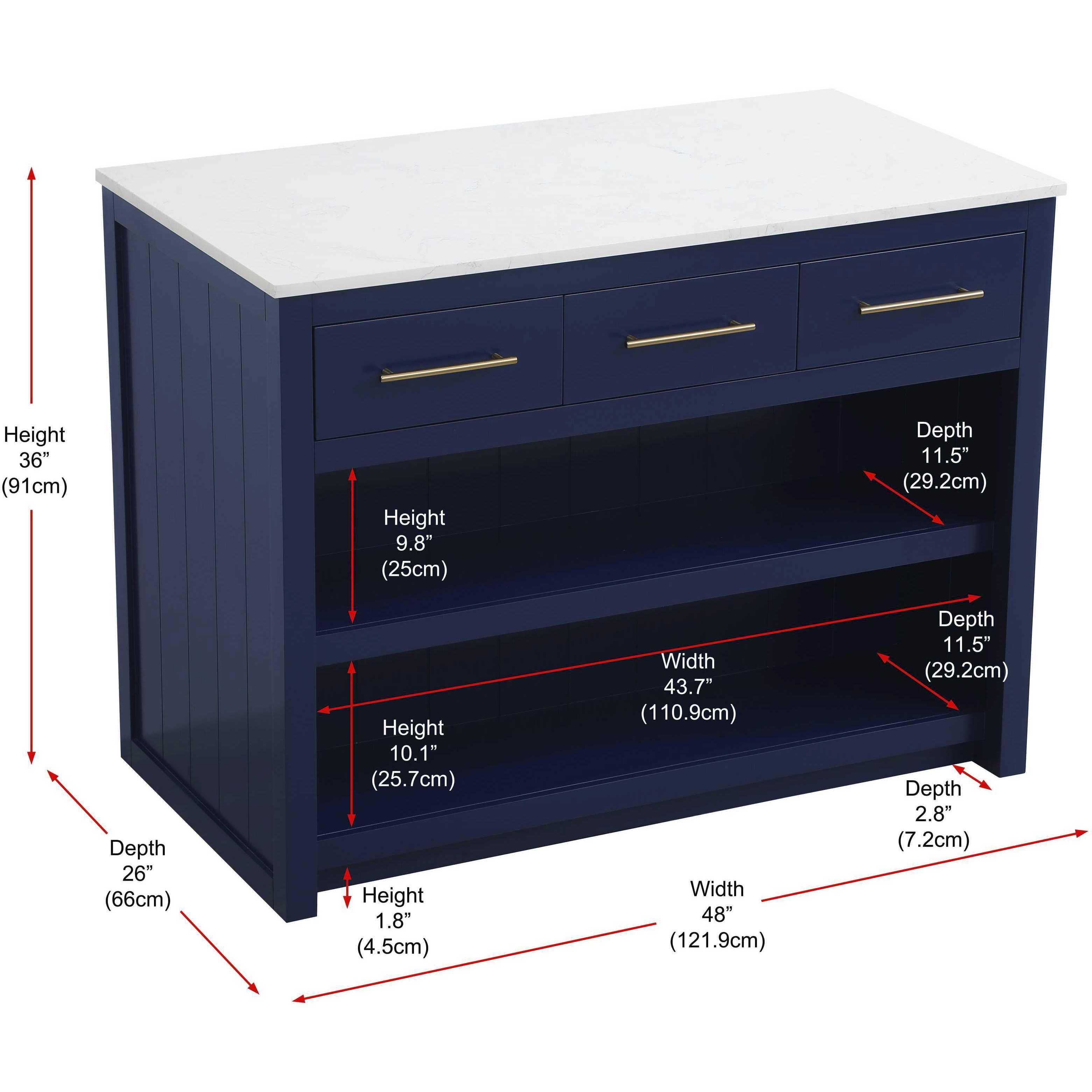 Porter Blue Kitchen Island in 48 in