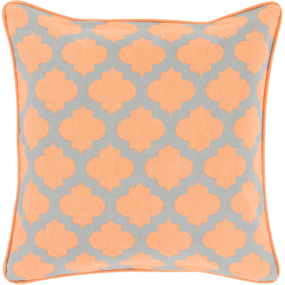 Morrocan Printed Lattice 22 inch Coral, Medium Gray Pillow Kit