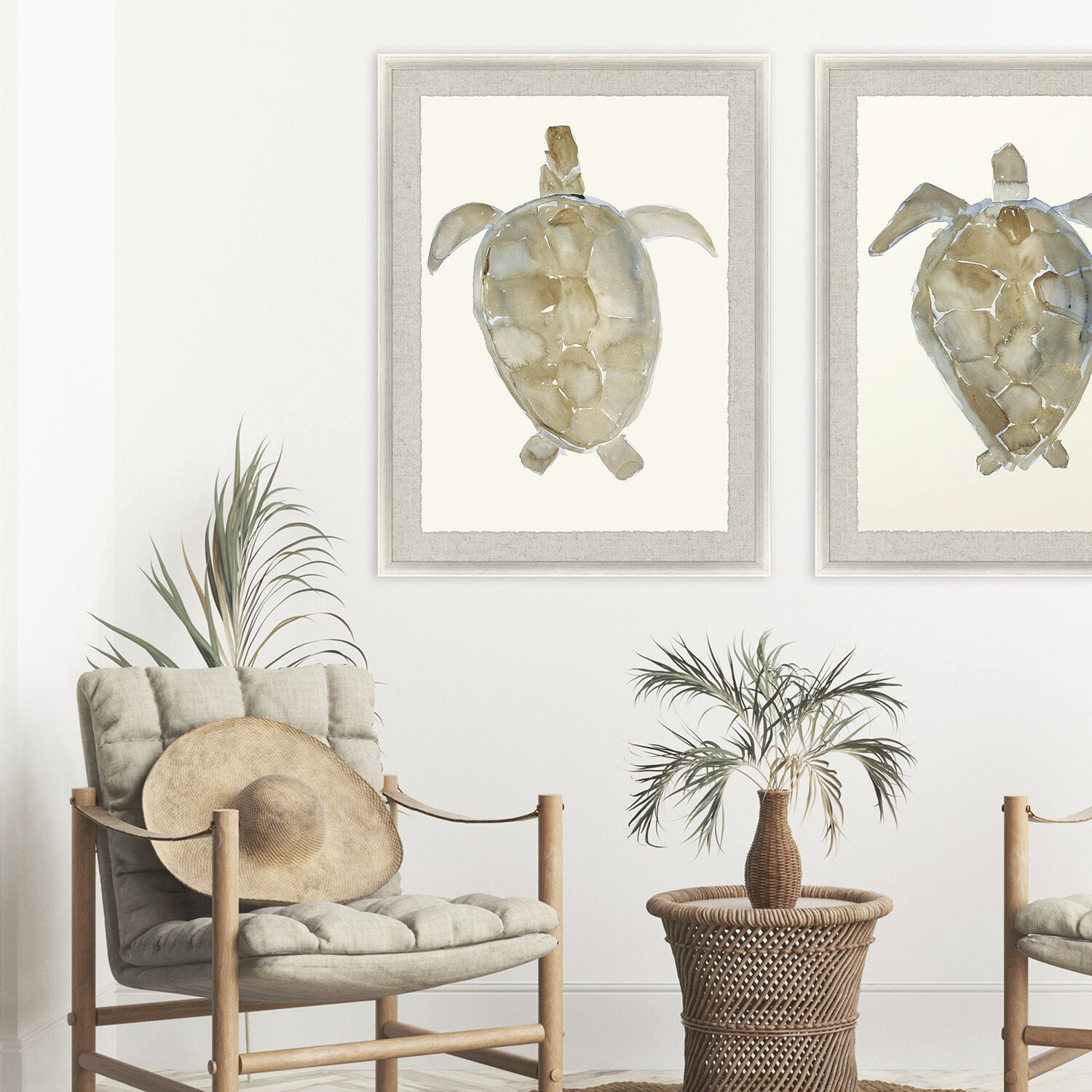 Neutral Turtle Brown and Beige and Blue and Neutral Framed Art