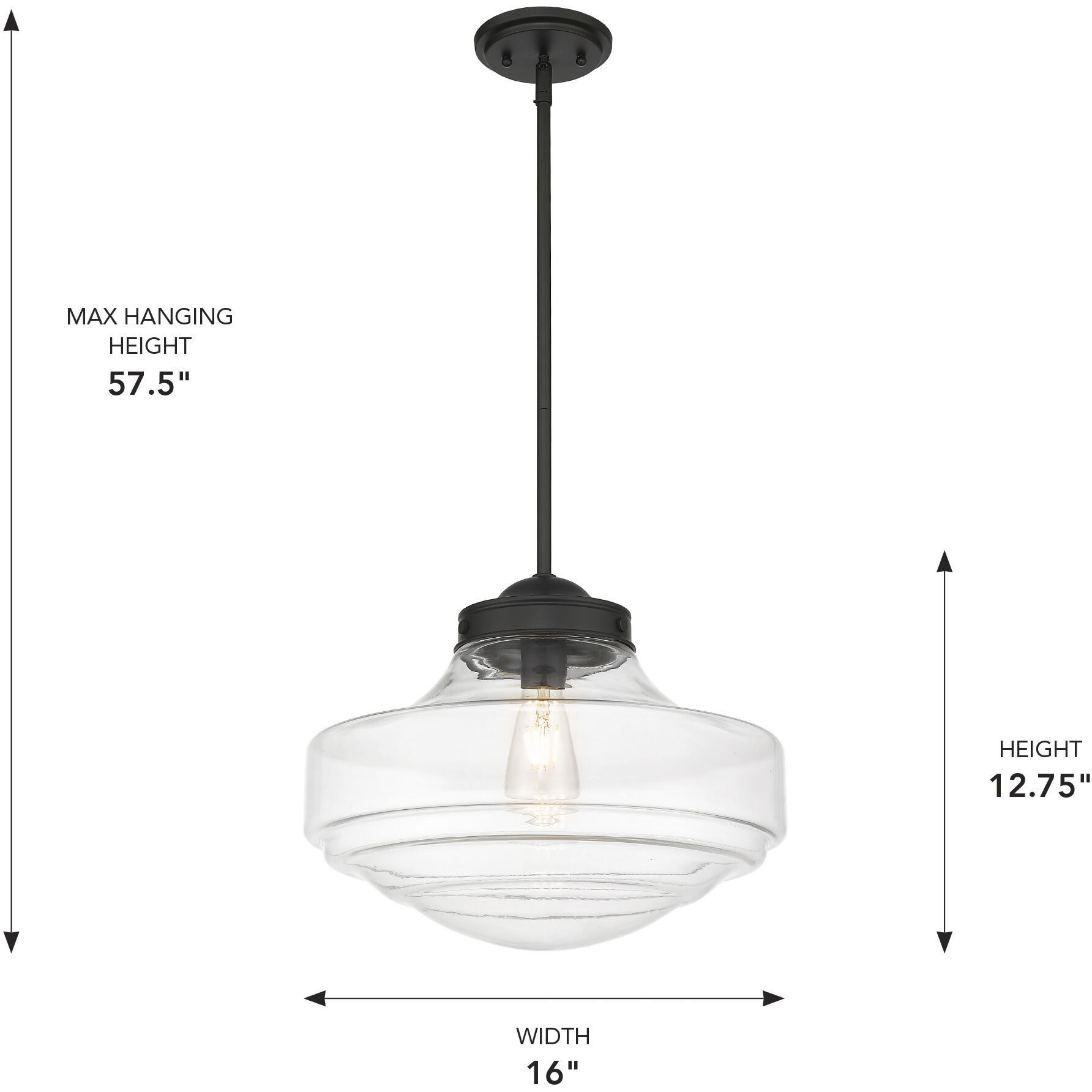 Ingalls 1 Light 16 inch Matte Black Pendant Ceiling Light in Clear Glass, Large