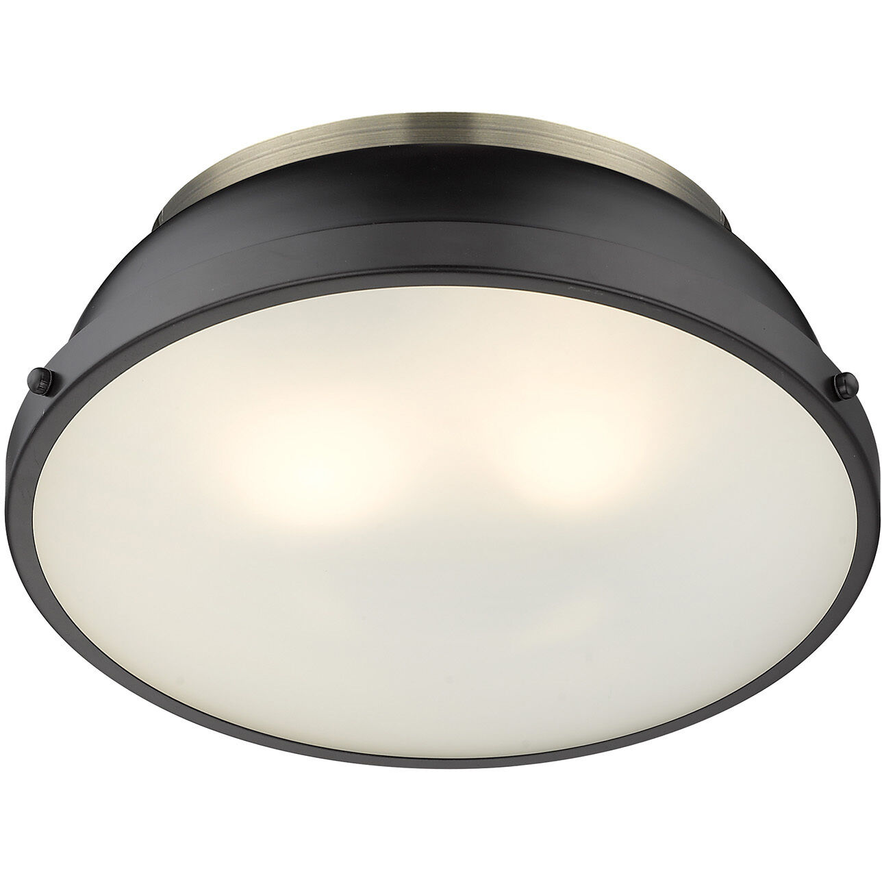Yep Duncan 2 Light 14 inch Aged Brass Flush Mount Ceiling Light in Matte Black, Damp