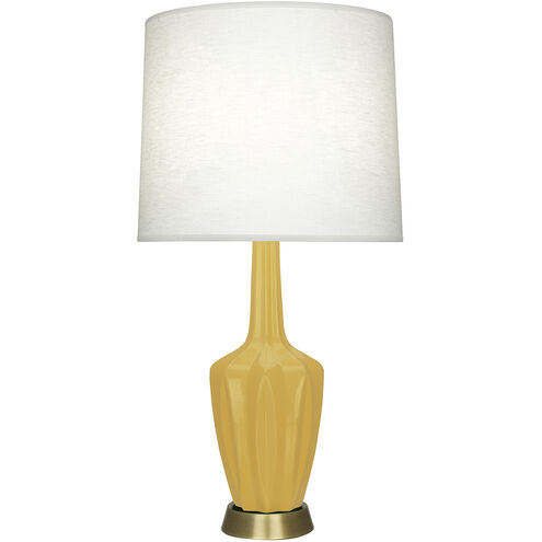 Small Emma 30 inch 150.00 watt Sunset Yellow Glazed Ceramic with Warm Brass Accent Lamp Portable Light