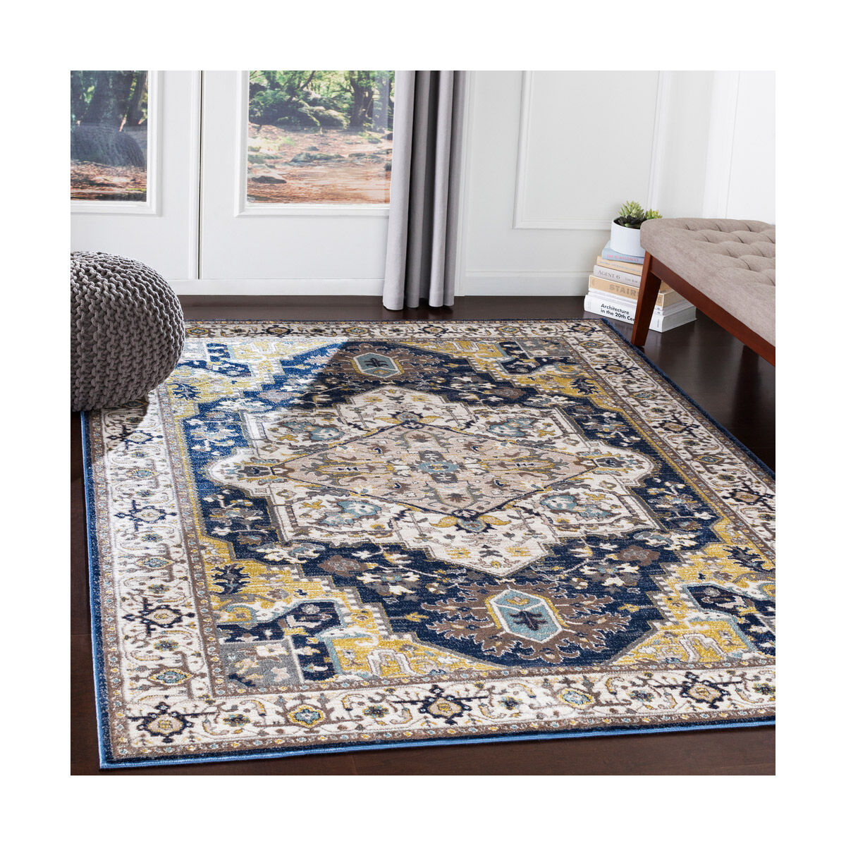 Athens 87 X 63 inch Navy/Charcoal/Butter/Ivory/Camel/Sky Blue/White Rugs, Rectangle
