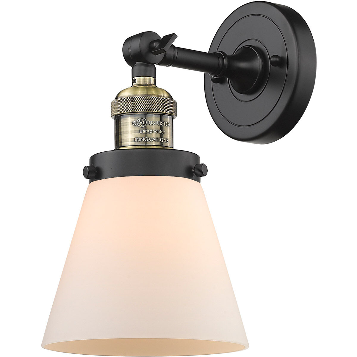 Franklin Restoration Small Cone LED 6 inch Black Antique Brass Semi-Flush Mount Ceiling Light in Matte White Glass, Franklin Restoration