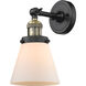 Franklin Restoration Small Cone LED 6 inch Black Antique Brass Semi-Flush Mount Ceiling Light in Matte White Glass, Franklin Restoration