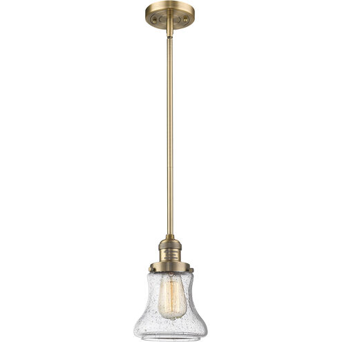 Franklin Restoration Bellmont LED 7 inch Brushed Brass Mini Pendant Ceiling Light in Seedy Glass, Franklin Restoration