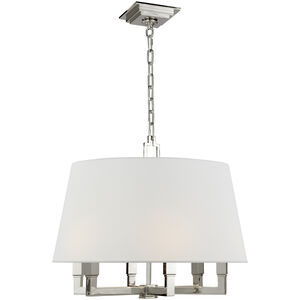 Chapman & Myers Square Tube 6 Light 24 inch Polished Nickel Hanging Shade Ceiling Light in Linen