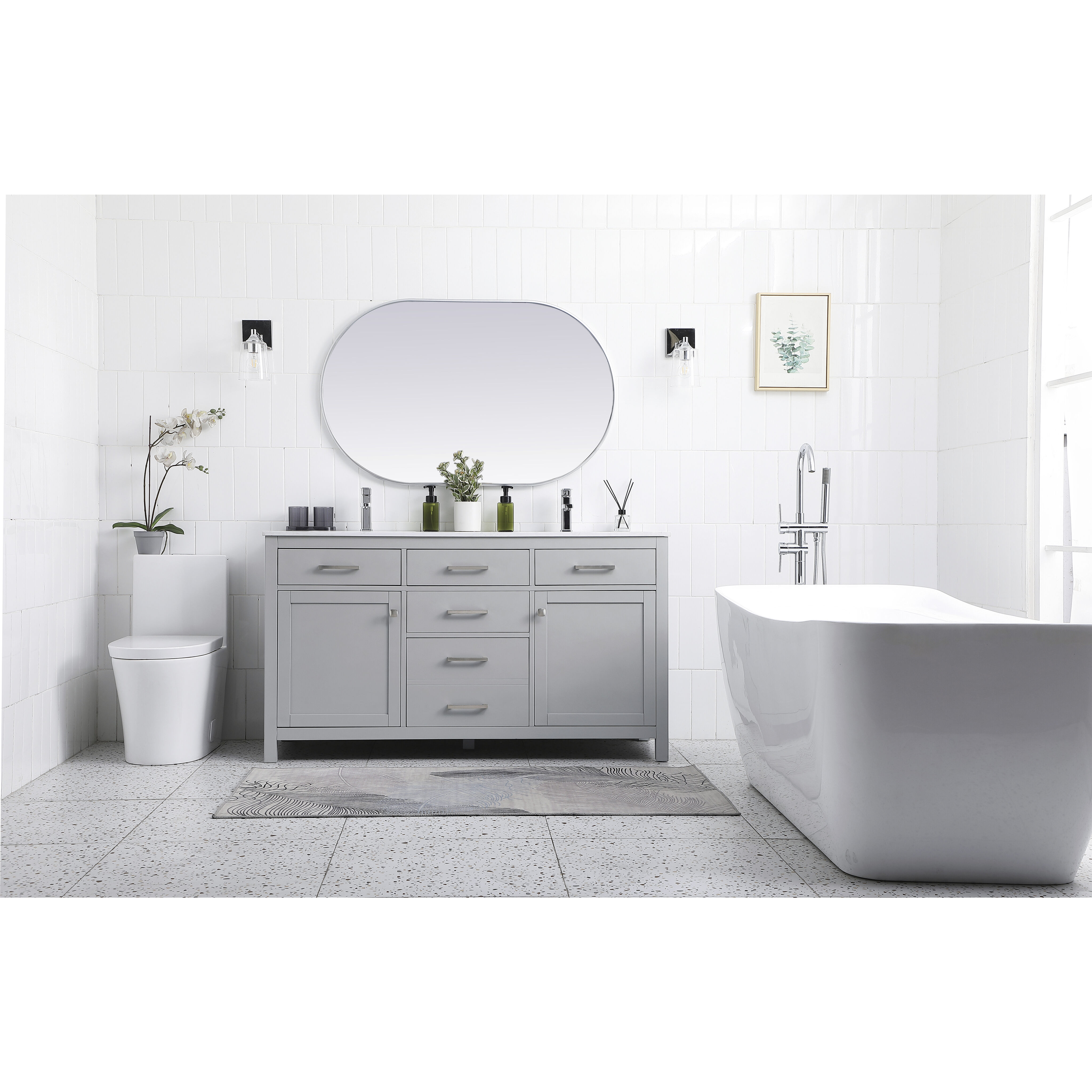 Lewis 60 X 22 X 34 inch Grey Vanity Sink Set