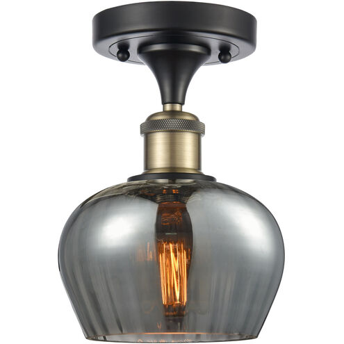 Ballston Fenton 1 Light 7 inch Black Antique Brass Semi-Flush Mount Ceiling Light in Plated Smoke Glass, Ballston