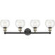 Athens 4 Light 33 inch Black Antique Brass and Clear Bath Vanity Light Wall Light