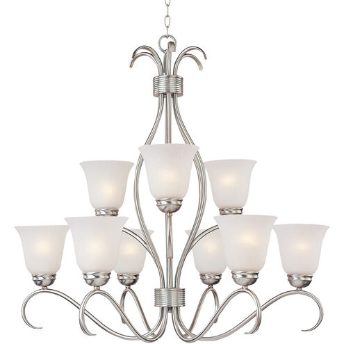 Basix 9 Light 32 inch Satin Nickel Multi-Tier Chandelier Ceiling Light