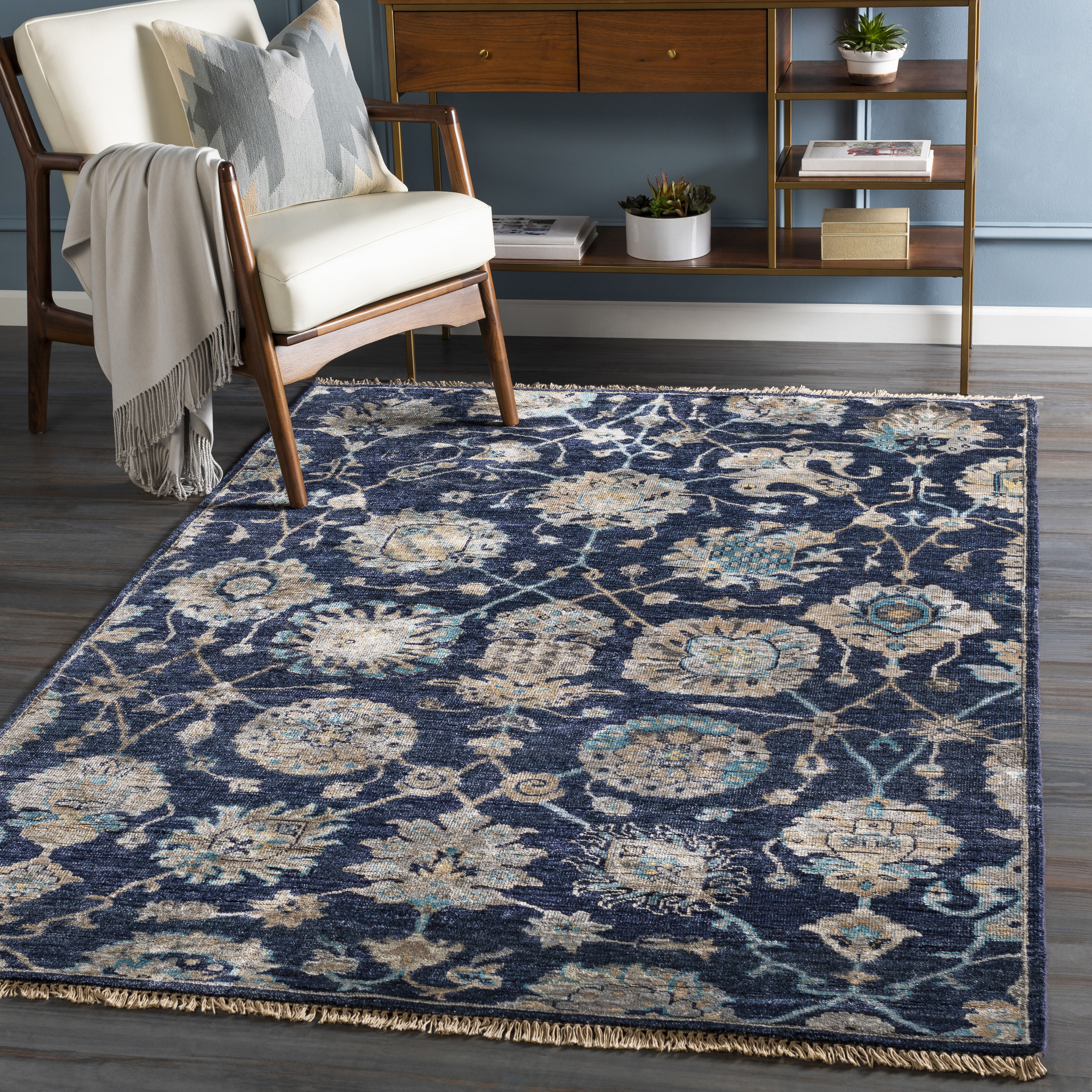 Theodora 72 X 48 inch Navy Rug in 4 X 6, Rectangle