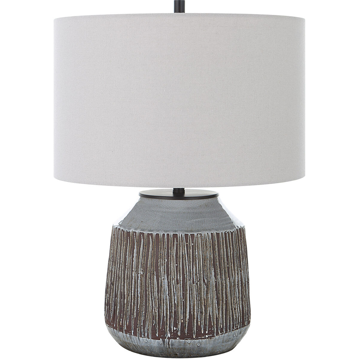 Neolithic 22 inch 150.00 watt Blue-Gray Crackle Glaze with Rust Brown Details Table Lamp Portable Light