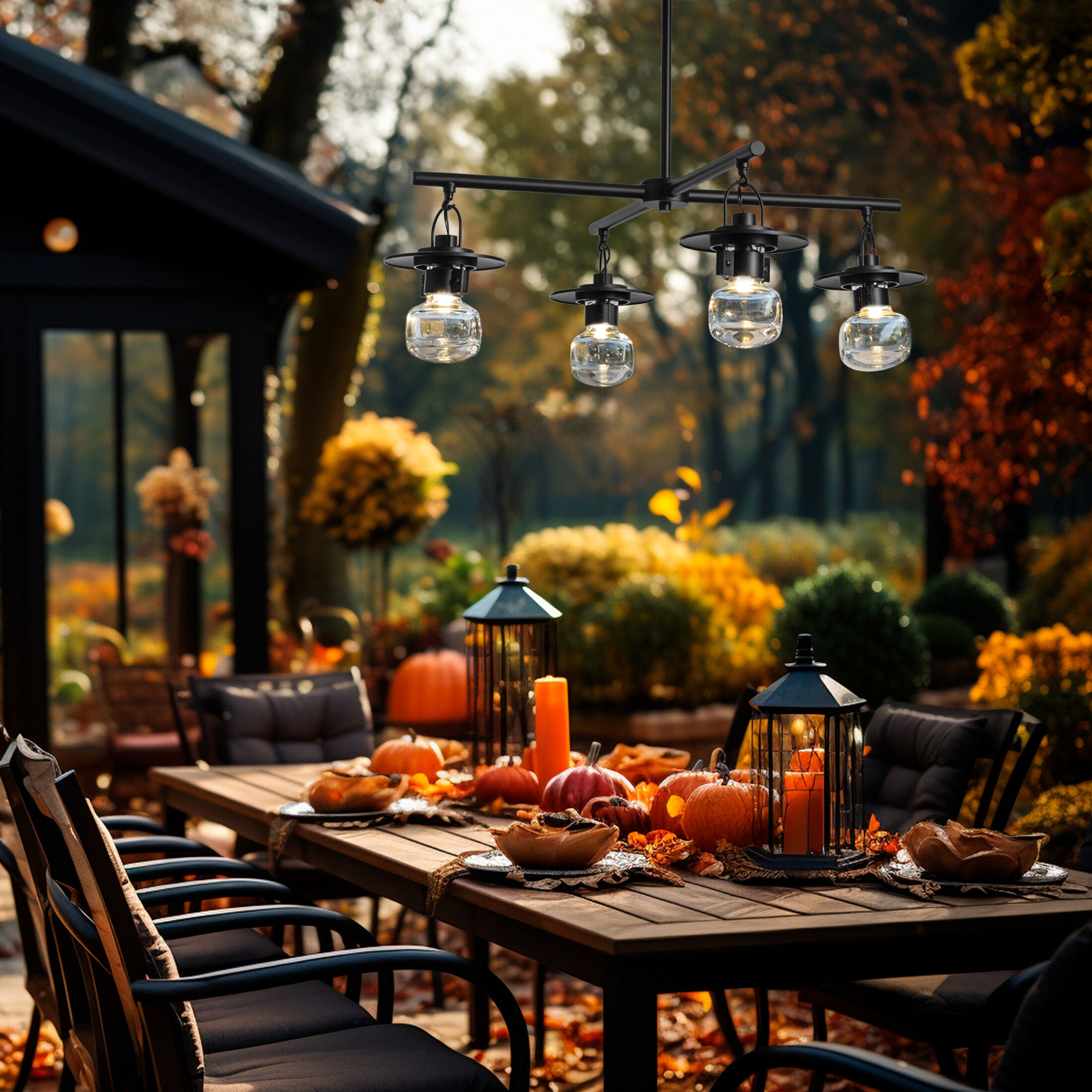 Mason 4 Light 33.9 inch Coastal Black Outdoor Pendant