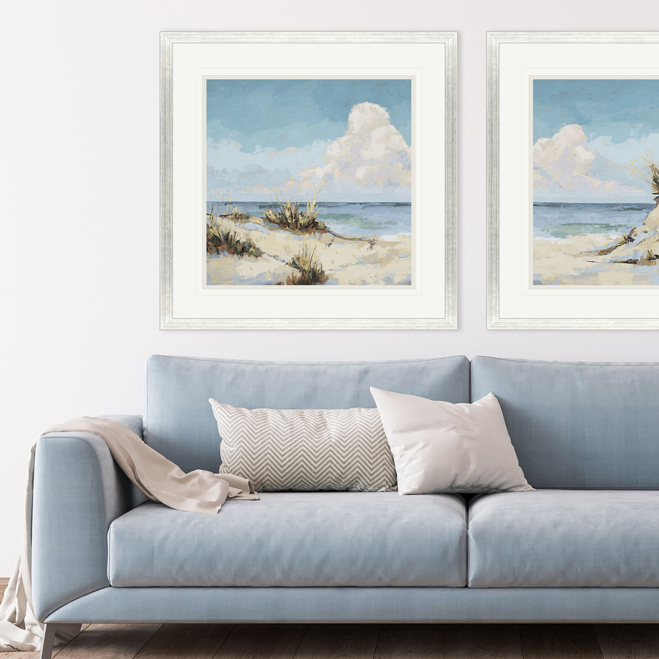 Cloudy Beach Blue and Beige and Multi Framed Art